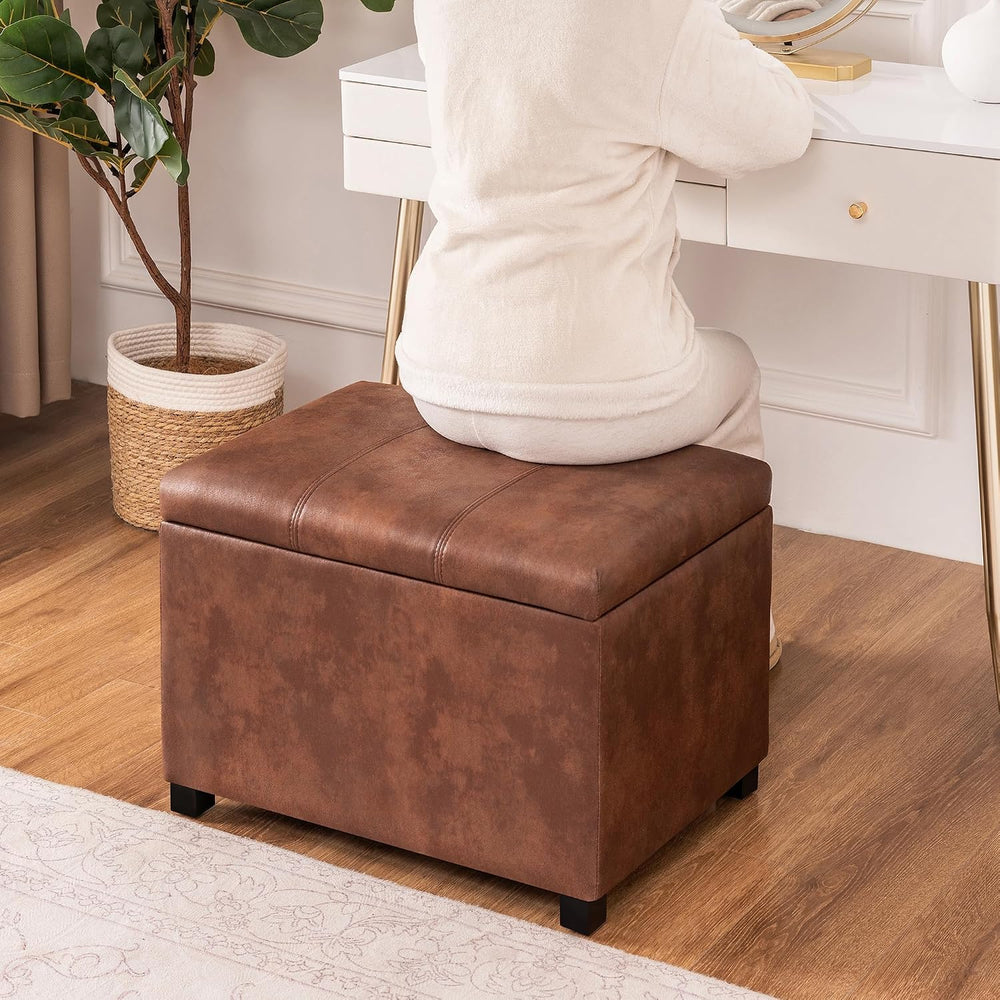 Asense 24-Inch Storage Ottoman Bench,Foot Stool Ottoman with Storage, Faux Le...