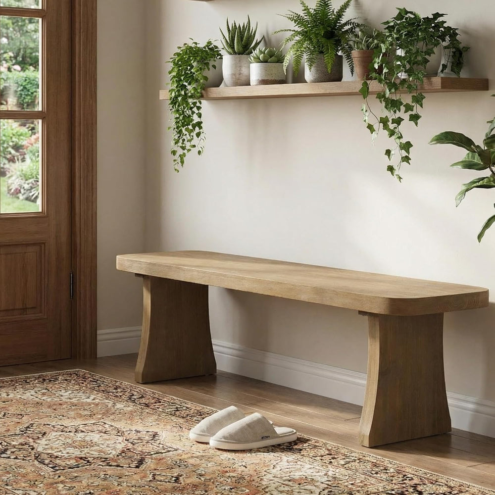 Merax 62.9" Solid Pine Dining Bench with Flared Legs – Rustic Wood Entry...