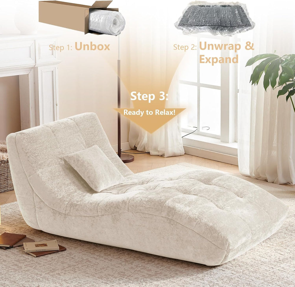 Chaise Lounge Chair with Curved Back, Modern Upholstered Recliner Sofa, Tufte...