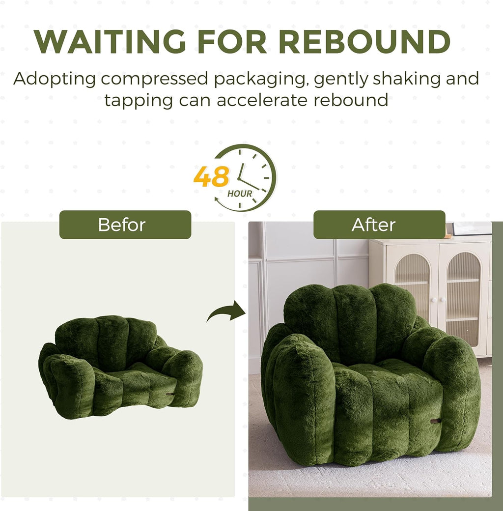 MAXYOYO Bean Bag Chair, Cloud Shaped Bean Bag Sofa for Adults, Soft Stuffed Lazy Floor Sofa with Supportive Filling, Comfy Single Couch for Living Room, Bedroom, Apartment, Green