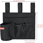 Linen Bedside Caddy, Bedside Storage Organizer for Hospital Beds, College Dorm Rooms or Baby Bed (4 Pockets-Black)