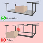MonsterRax Overhead Garage Storage Rack - 4 x 8 Ceiling Racks for Garage Shelving, Organization, Adjustable Hanging Storage, Grey, 12"- 21" Height Adjustment