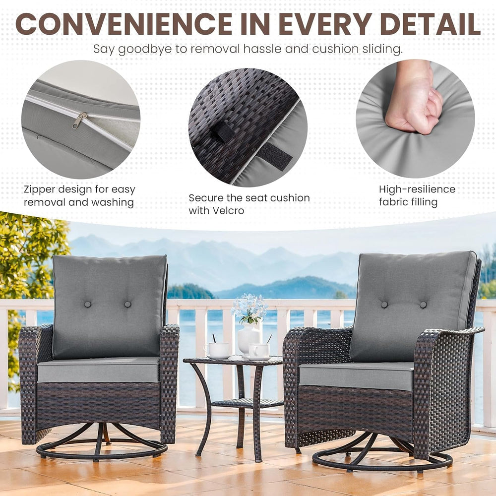 Gotland Outdoor Swivel Chairs Set of 2, 5 Pieces Patio Furniture Set with Ott...