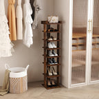 HOMEFORT 7-Tier Wood Shoe Rack, Entryway Shoe Tower,Vertical Shoe Organizer, Wooden Shoe Storage Stand, Rustic Brown