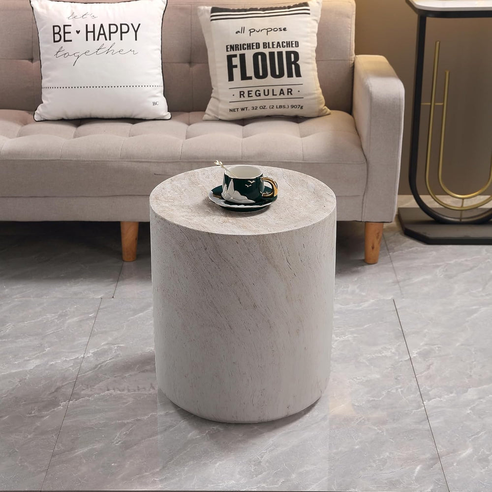 Light Travertine Finish Round Magnesium Oxide Side Table, 15.75 Inch Diameter...
