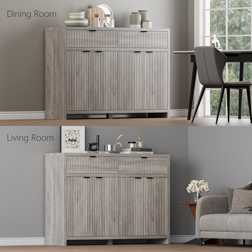 Fluted Sideboard Buffet Cabinet with Storage and Large Drawers, 55" W Cr...