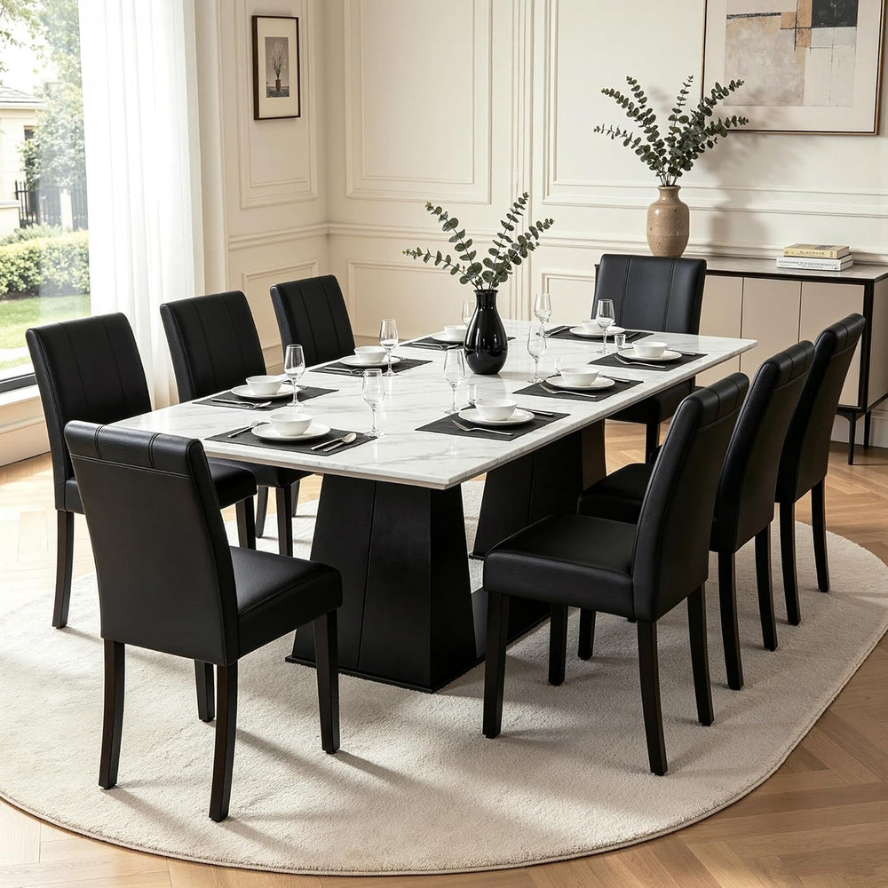 CHUN YI Dining Chairs Set of 8, Faux Leather Dining Room Chairs, Upholstered ...