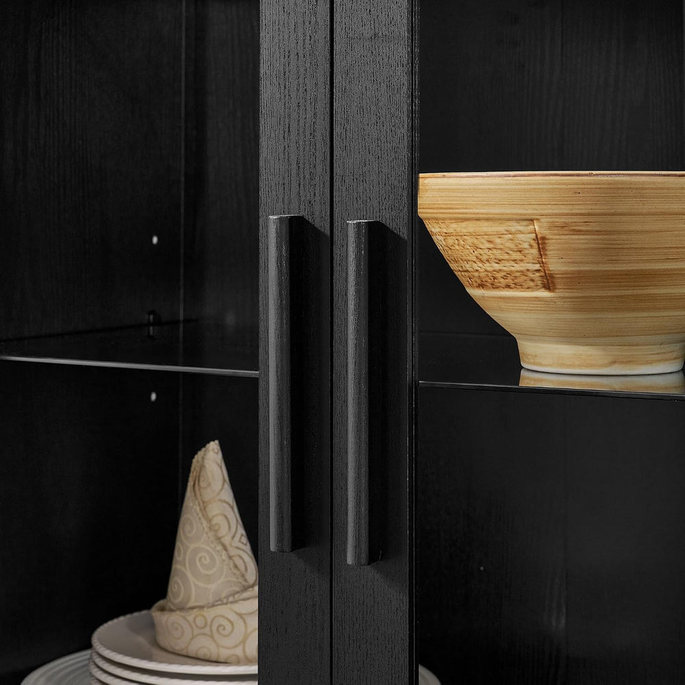 Tall Arched Cabinet with Doors, Black Arch Bookcase Shelves Led Lights, Woode...