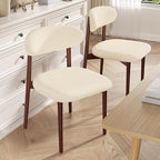 Wooden Dining Chair Set of 2, Modern Dining Chairs with with Curved Back, Fabric Upholstered Kitchen Dining Room Chairs with Adjustable Legs for Farmhouse Dining Living Room,Beige