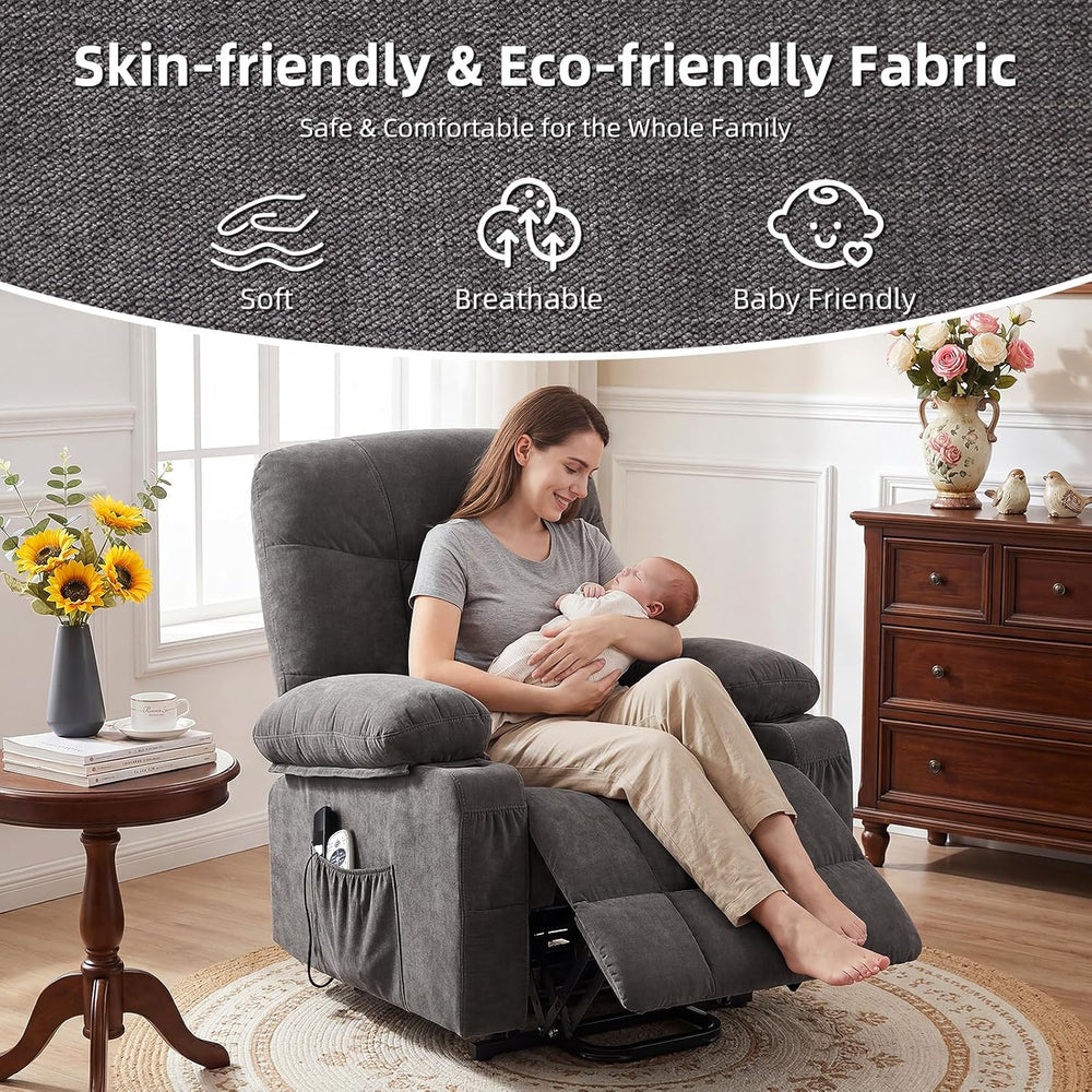 Power Lift Recliner Chair for Elderly,8-Point Vibration Massage & Heat,El...
