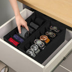 3 Pack Fabric Belt Organizer with 6 Grids per Organizer, Foldable Drawer Organizers for Closet and Drawer, Belt and Tie Holder - Black