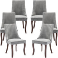 Gray Mid Century Dining Chairs Set of 6, Modern Kitchen & Dining Room Chairs Set of 6, Fabric Upholstered Kitchen Chairs, Sillas de Comedor, Wood Legs (Grey, 6 Pcs)