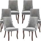 Gray Mid Century Dining Chairs Set of 6, Modern Kitchen & Dining Room Chairs Set of 6, Fabric Upholstered Kitchen Chairs, Sillas de Comedor, Wood Legs (Grey, 6 Pcs)
