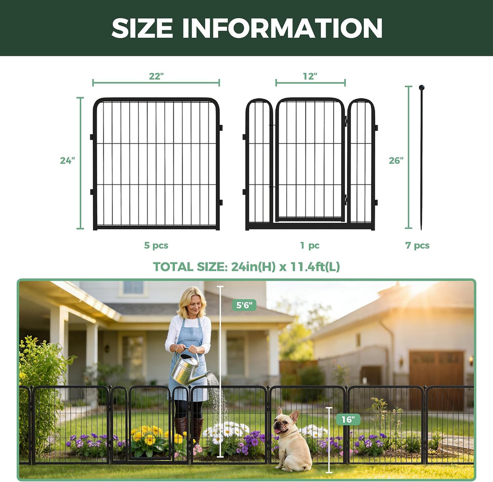 FXW No Dig Garden Fence, Outdoor for Yard, 24in(H) x 11.4ft(L), 6 Panels