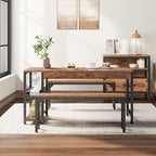 YITAHOME 63" 3 Piece Kitchen Dining Table Set for 4 with Bench & Storage, Farmhouse Rectangle Dining Room Dinner Table with Wine & Glass Holder for Space Saving Brown