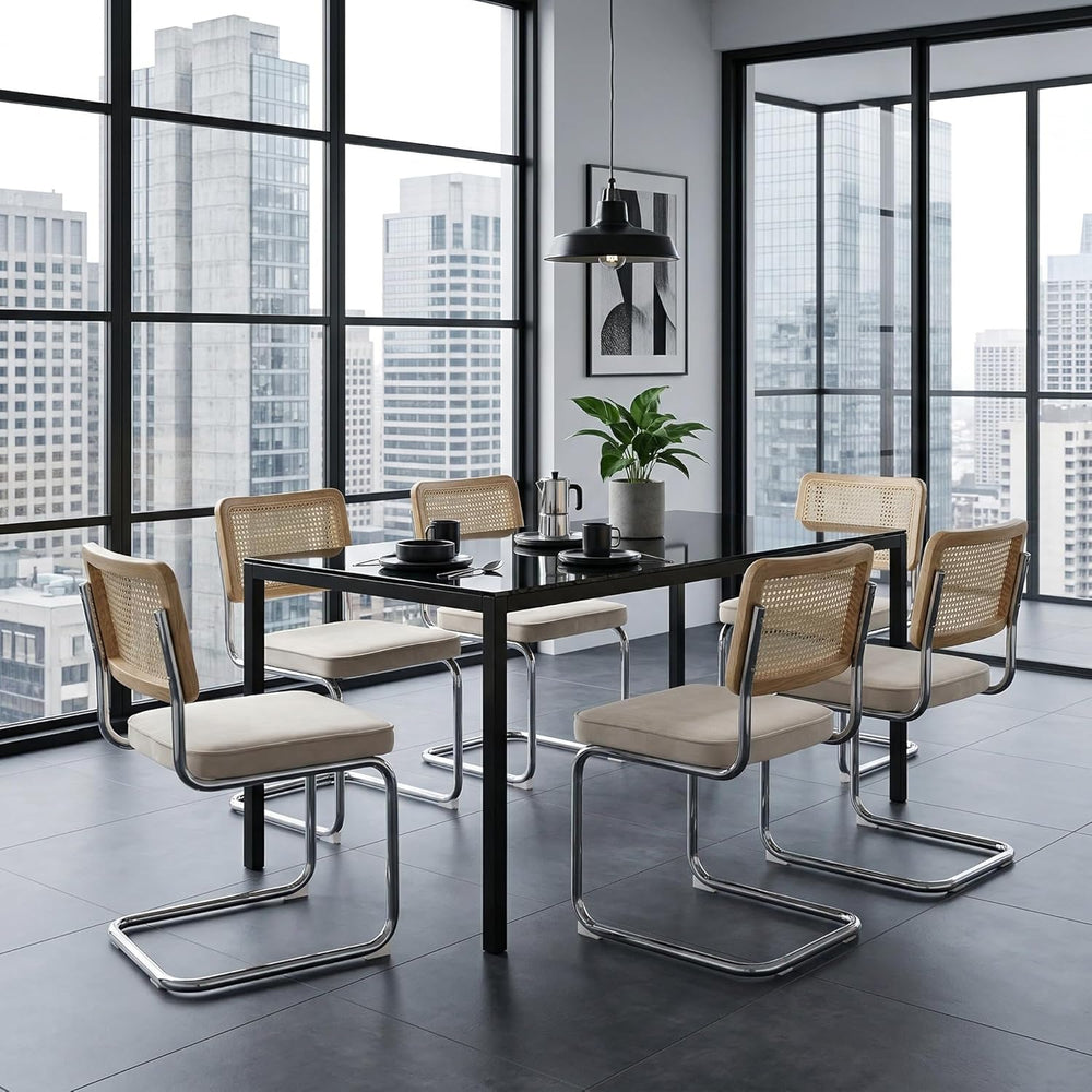 Rattan Dining Chairs Set of 4, Mid-Century Modern Dining Room Chairs with Can...