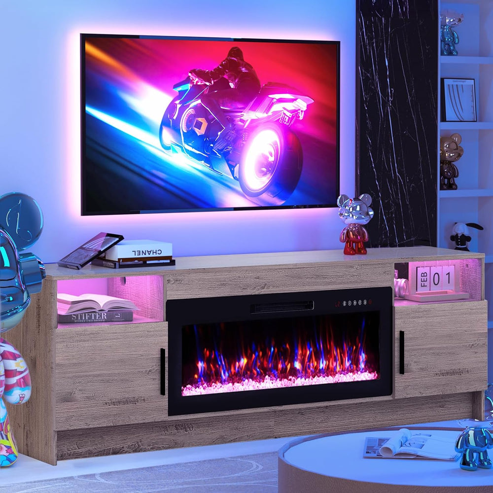 Kucreiheat Electric Fireplace TV Stand with Led Lights-42 Fireplace Entertain...