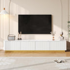 Ball & Cast Luxury Fluted TV Stand with 4 Drawers for TVs up to 85", Modern Media Console w/Faux Marble Tabletop and Gold Base, Curved Profile Design,Entertainment Center for Living Room,White