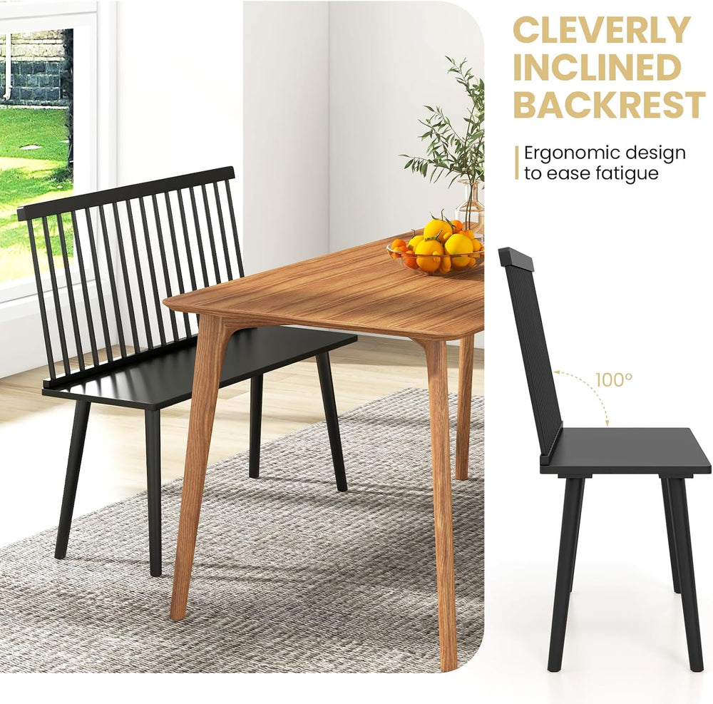 Giantex Dining Bench with Back, Black Windsor Bench with Spindle Back & A...