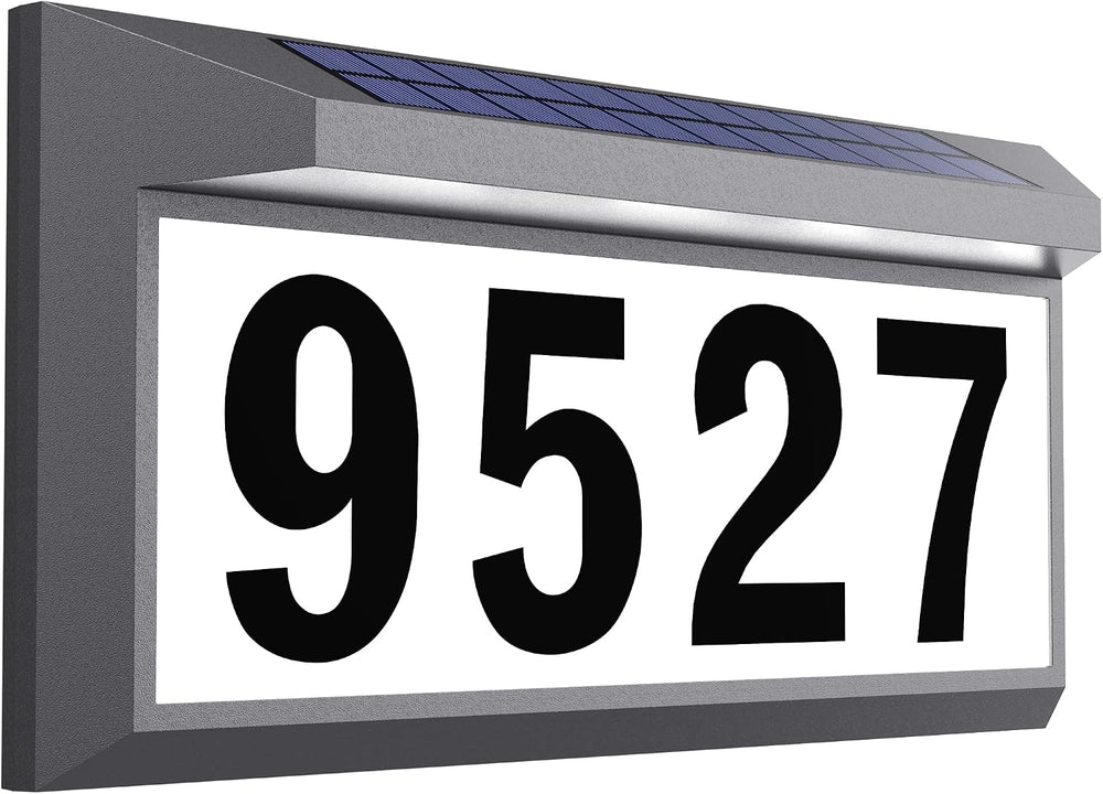 Solar Address Sign, Lighted House Numbers Outside, Gray Illuminated Plaque