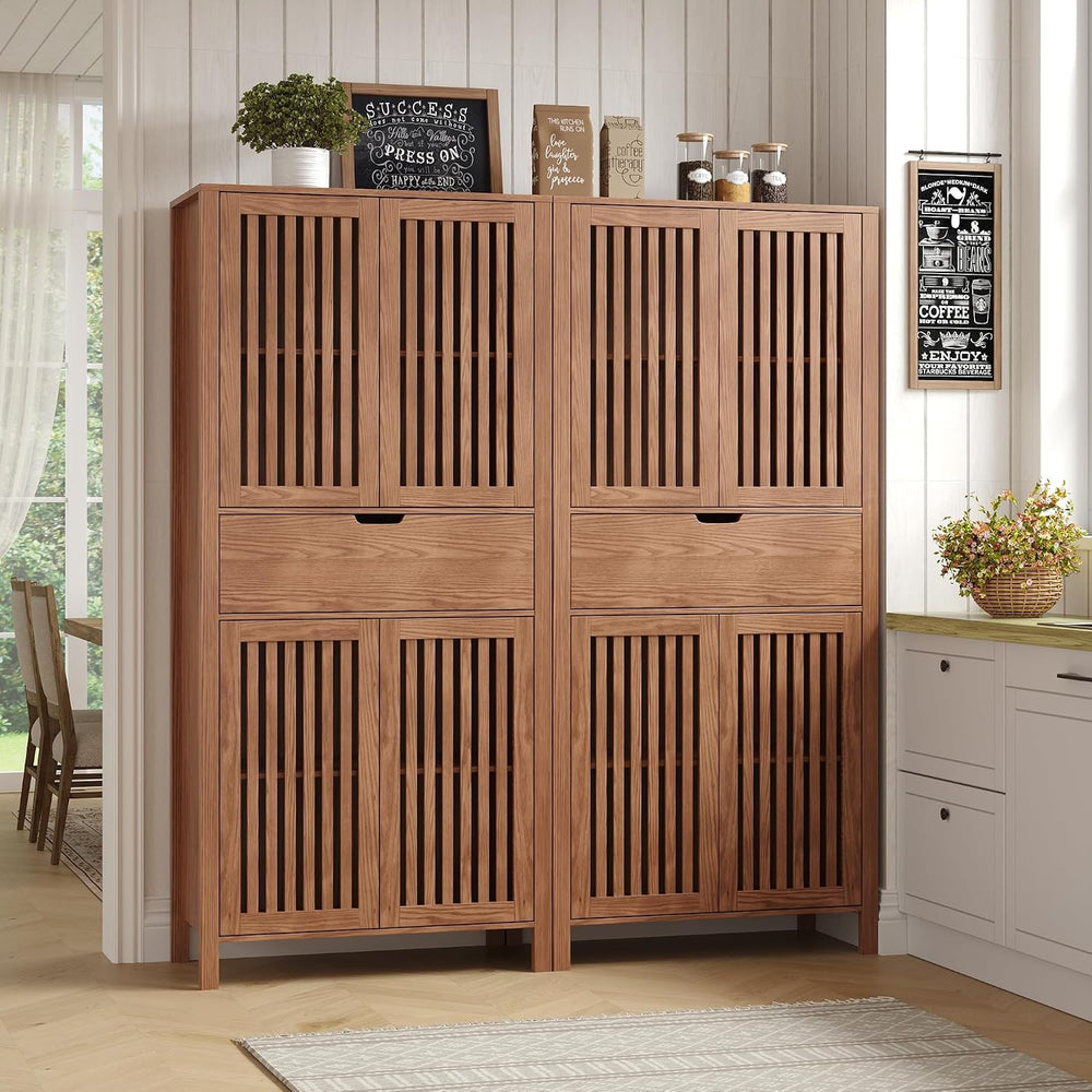 Set of 2 Pantry Cabinet, 69" Tall Freestanding Storage Cabinet with Louv...