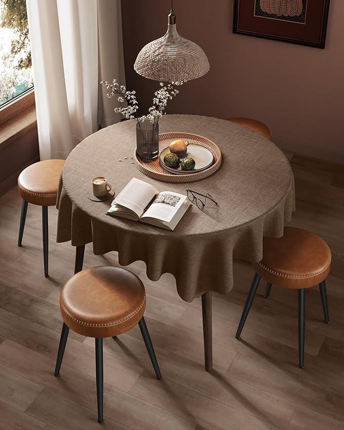 VASAGLE EKHO Collection - Dining Chairs Stools Set of 2, Upholstered Kitchen Chairs, Vanity Stools, Synthetic Leather with Stitching, Mid-Century Modern, 19-Inch Tall, Easy Assembly, Caramel Brown