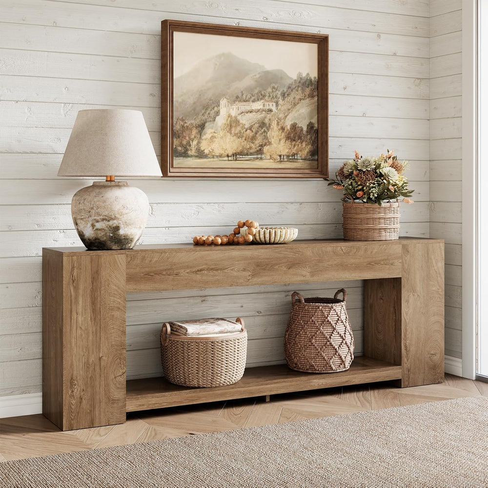 Epecoya 86-Inch Extra Long Console Tables for Entryway, Natural Oak Brown | 2...
