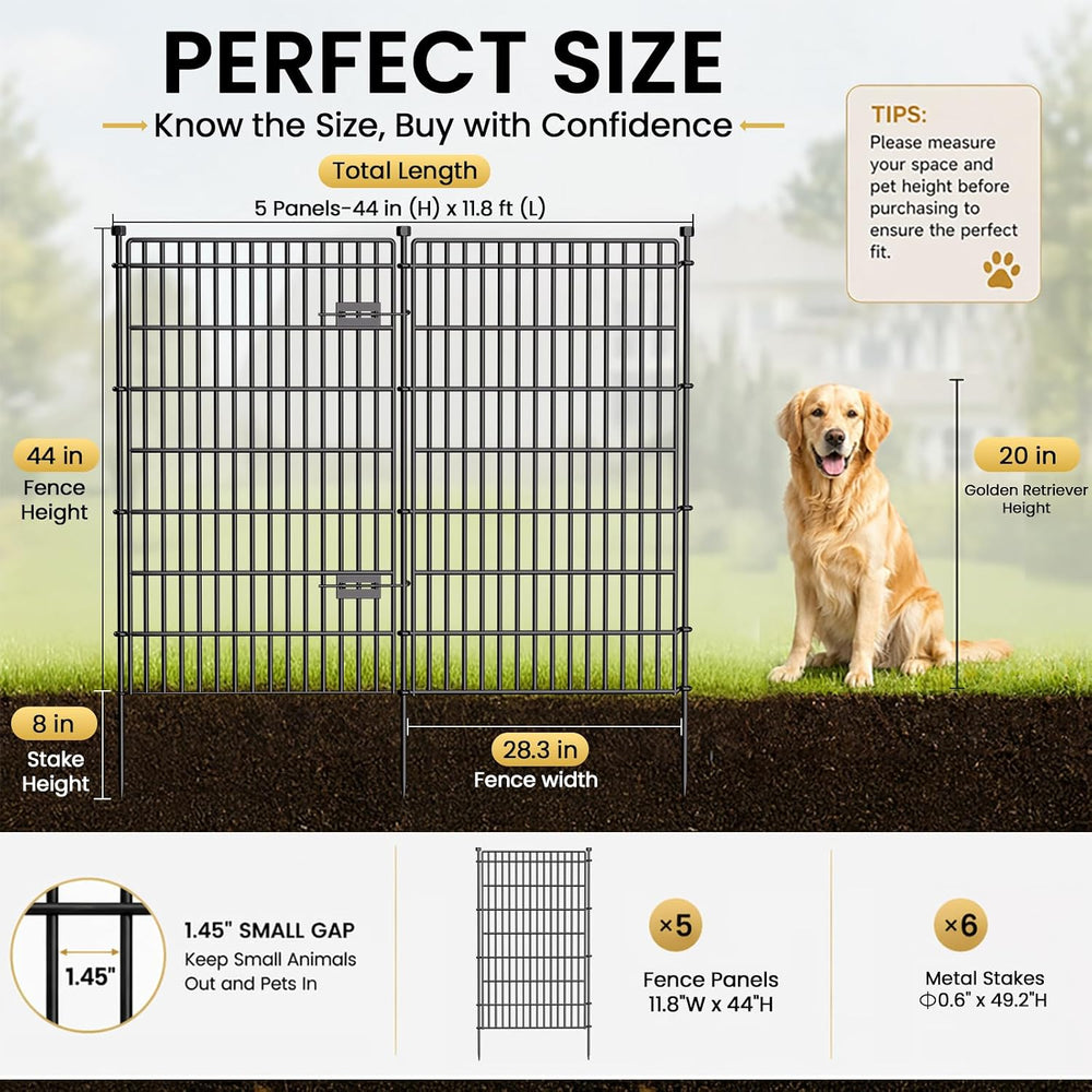 No Dig Garden Fence, Dog Fencing Outdoor for Yard, 5 Panels with Gate