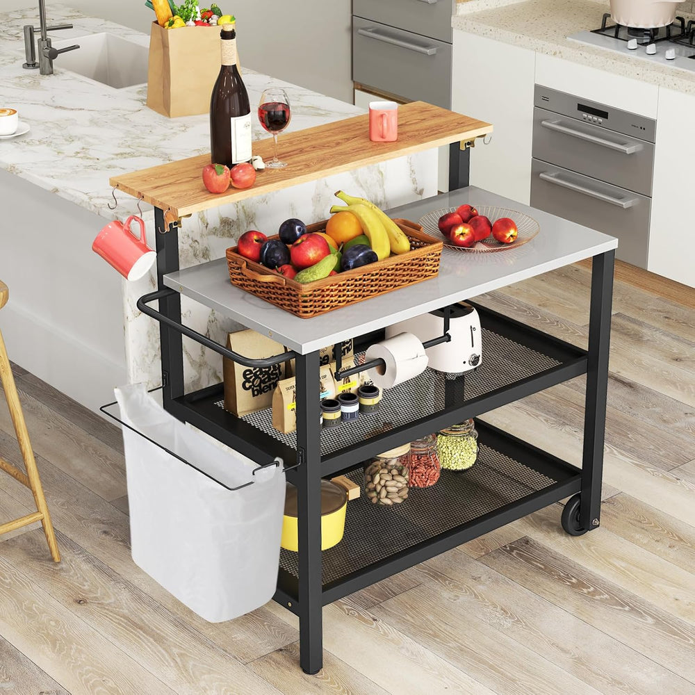 GOFLAME Outdoor Patio Cart Table, Kitchen Shelf on Wheels with Flip Top, Tras...