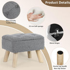 OGEMXU Storage Ottoman, Small Storage Ottoman Foot Stool with Wood Legs, Teddy Velvet Rectangular Foot Rest for Chair, Soft Sponge White Footstool for Living Room, Couch, Bedroom, Dorm (Grizzly)