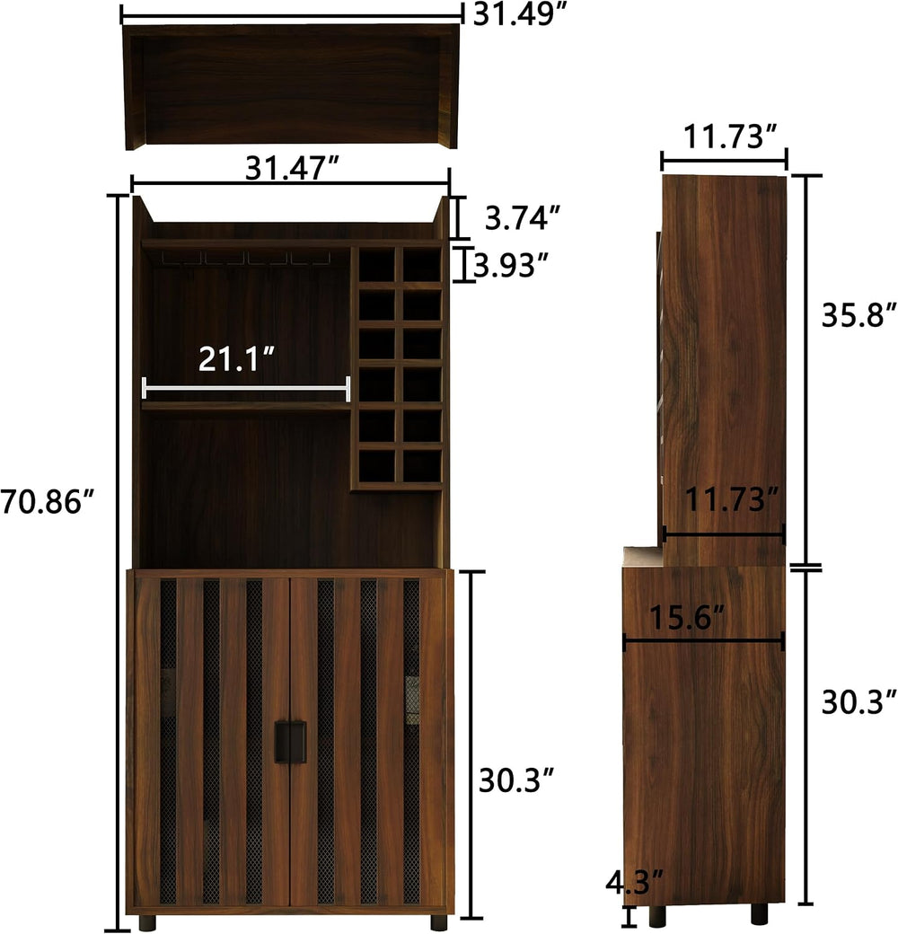 71" Kitchen Pantry Cabinet with 12 Wine Bottle Racks, Kitchen Hutch Food...