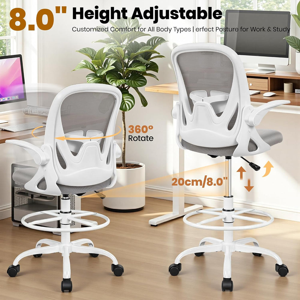 Ergonomic Drafting Chair with Flip-Up Armrests & Adjustable Footrest – Ta...