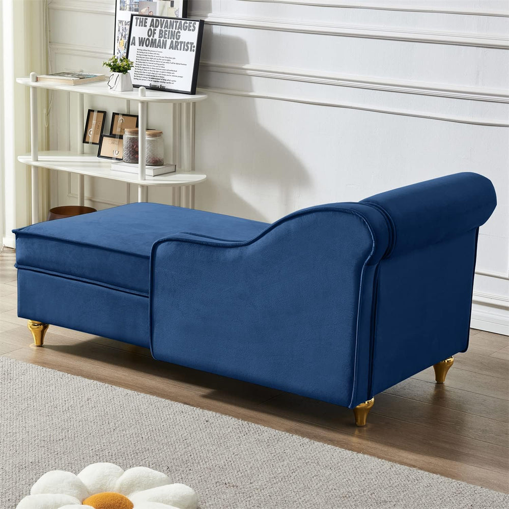 Polibi 60.6" Velvet Chaise Lounge Chair with Hidden Storage Space, Golde...