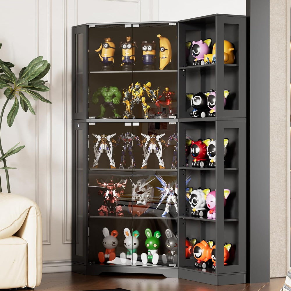 PAKASEPT Corner Display Curio Cabinet with Glass Doors, Glass Display Case wi...