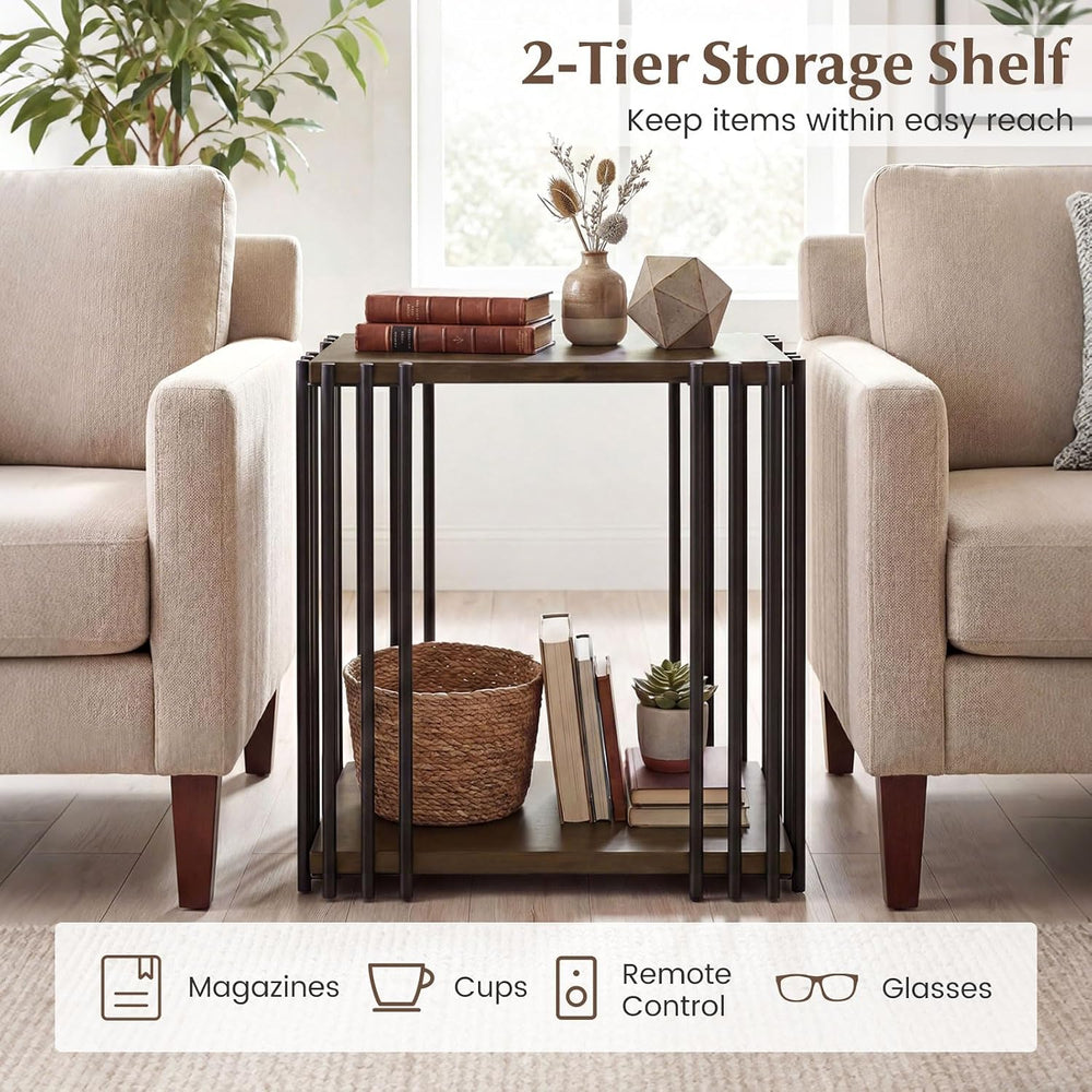 Giantex 2-Tier Wood Side Table - Narrow Sofa Couch End Table with Open Storag...