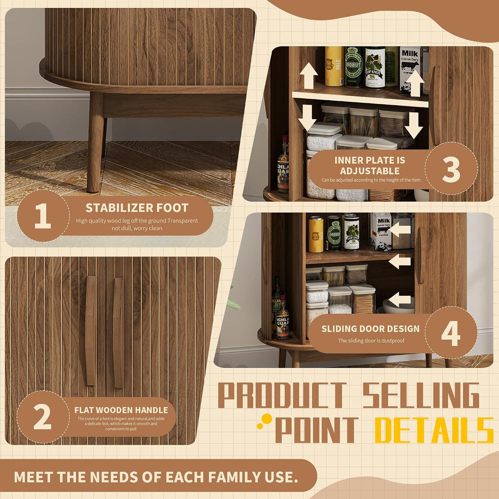 Small Sideboard Buffet Cabinet with Storage & Sliding Doors, 31" (Wa...