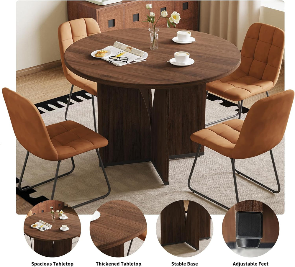 HIPIHOM Modern Round Dining Table Set for 4, 39.4" Walnut Kitchen Table ...