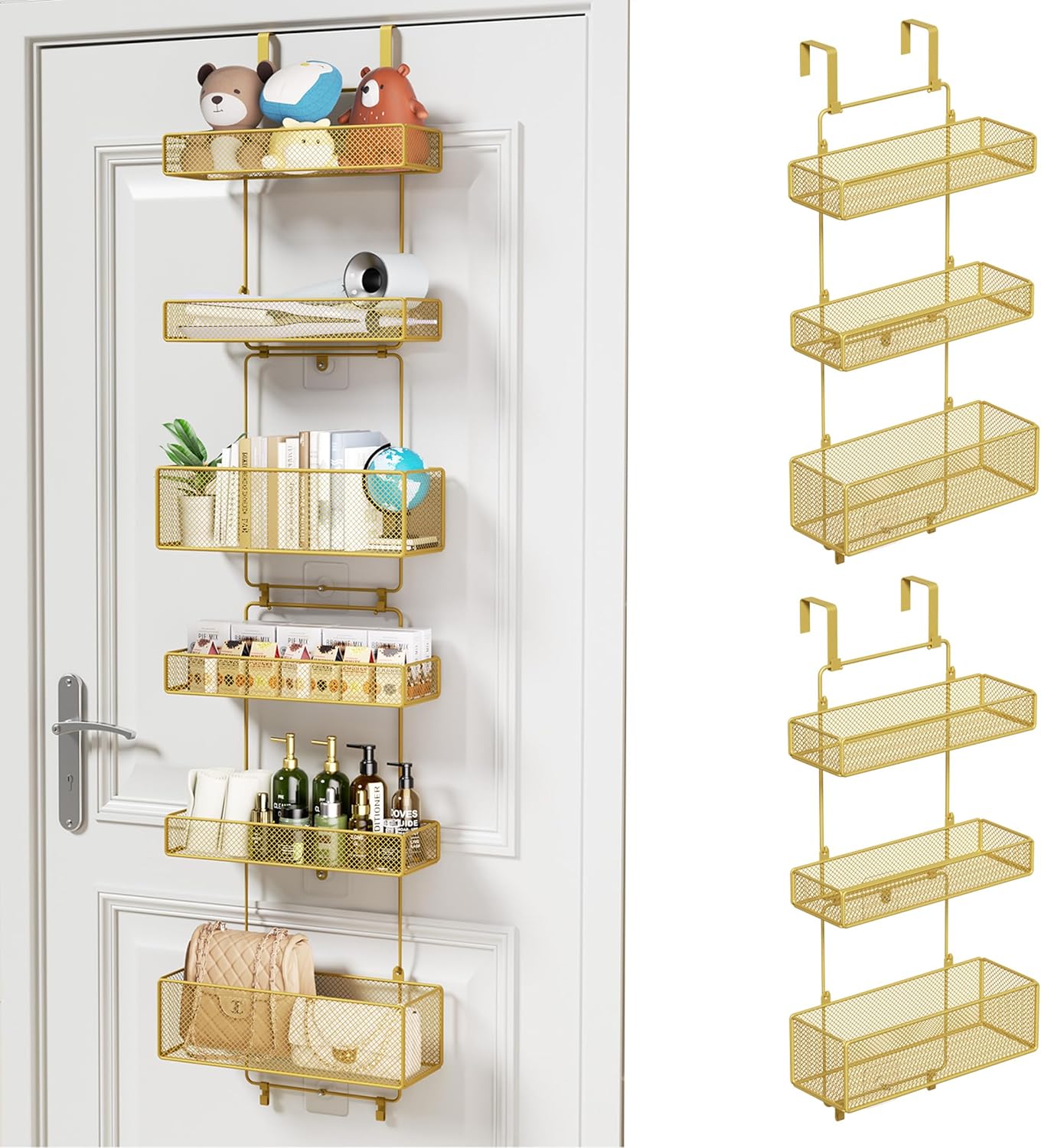 HapiRm Over Door Organizer Storage - Separable Door Organizer Hanging with 6 Metal Large Capacity Baskets for Bathroom Bedroom Kitchen Pantry Closet (Gold)