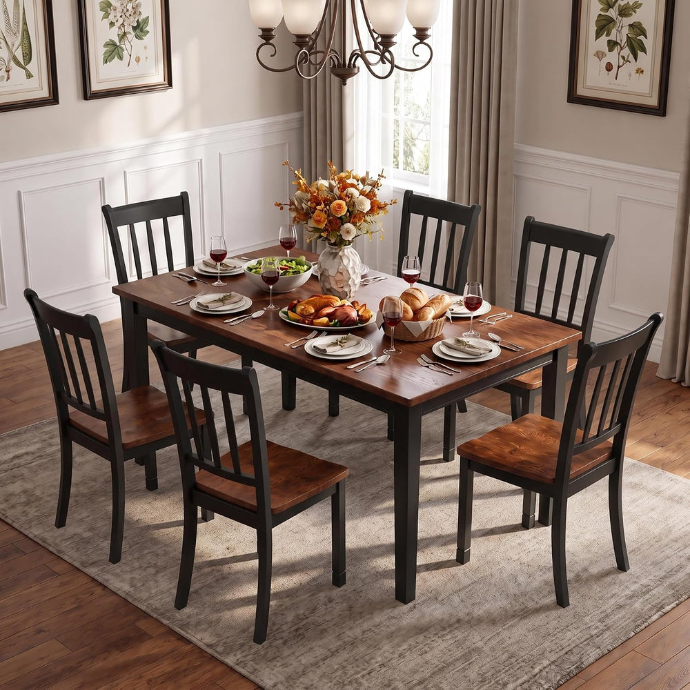 POWERSTONE Dining Chairs Set of 6, Rubberwood Kitchen Chairs, Black | Farmhou...