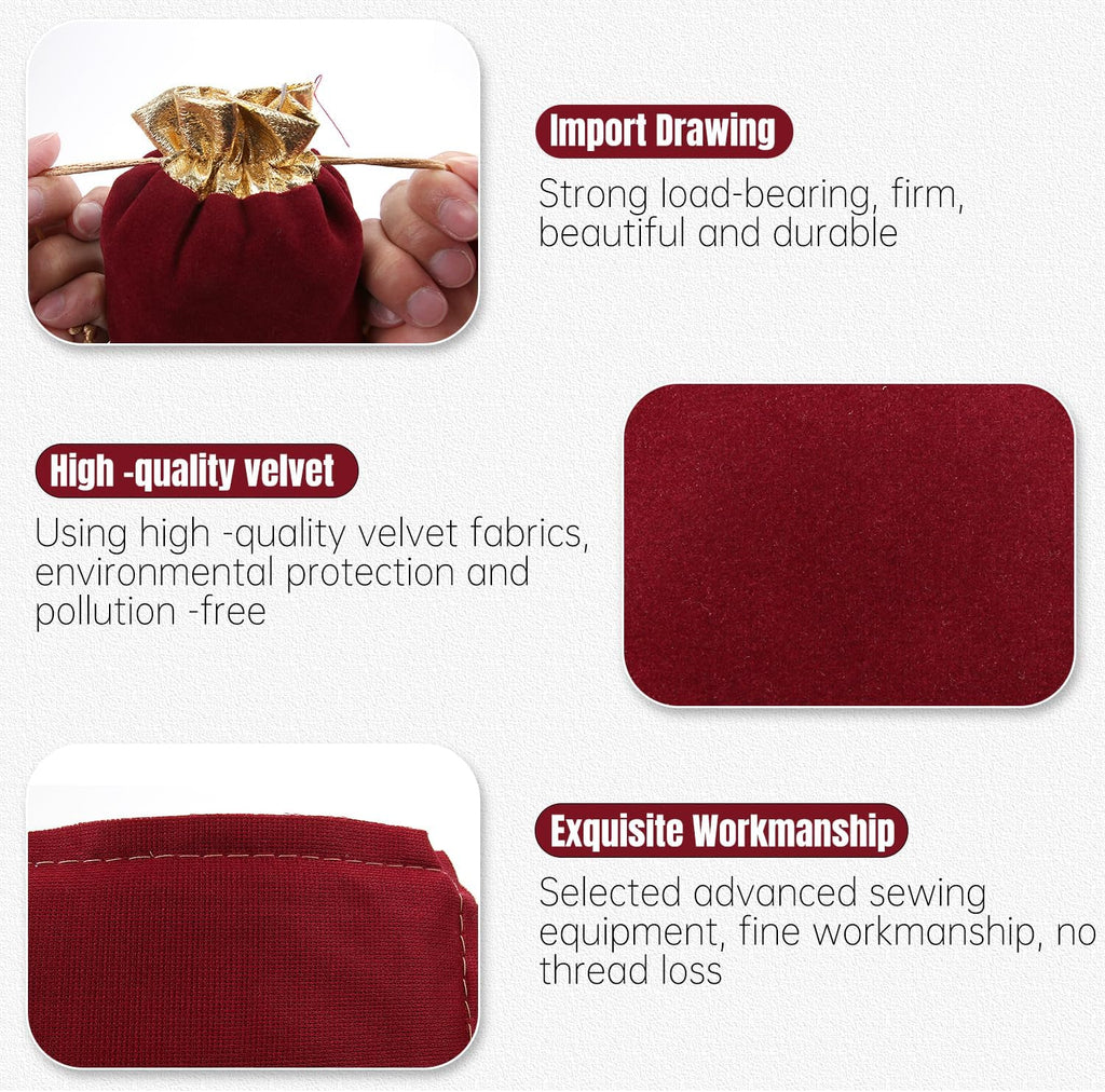 Velvet Bags Drawstring，4x4.7Inch Jewelry Gift Bags with Drawstring（12pcs，Golden Claret）