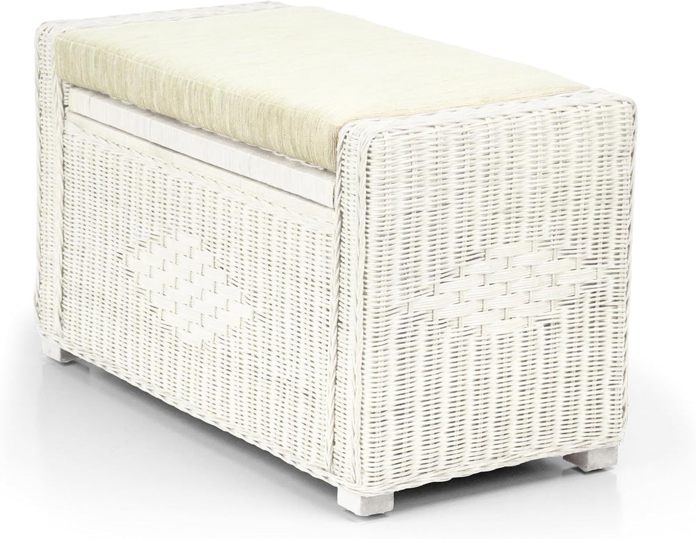 Bruno Handmade 32 Inch Rattan Wicker Chest Storage Trunk Organizer Ottoman W/...