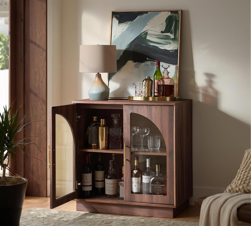 FORTUNETEC 31.5" Sideboard Buffet Cabinet with Arched Glass Doors Set of...