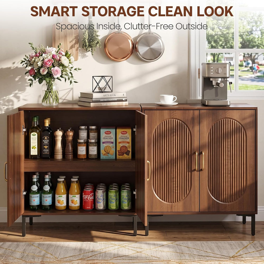 Fluted Buffet Cabinet with Charging Station and 2 Doors
