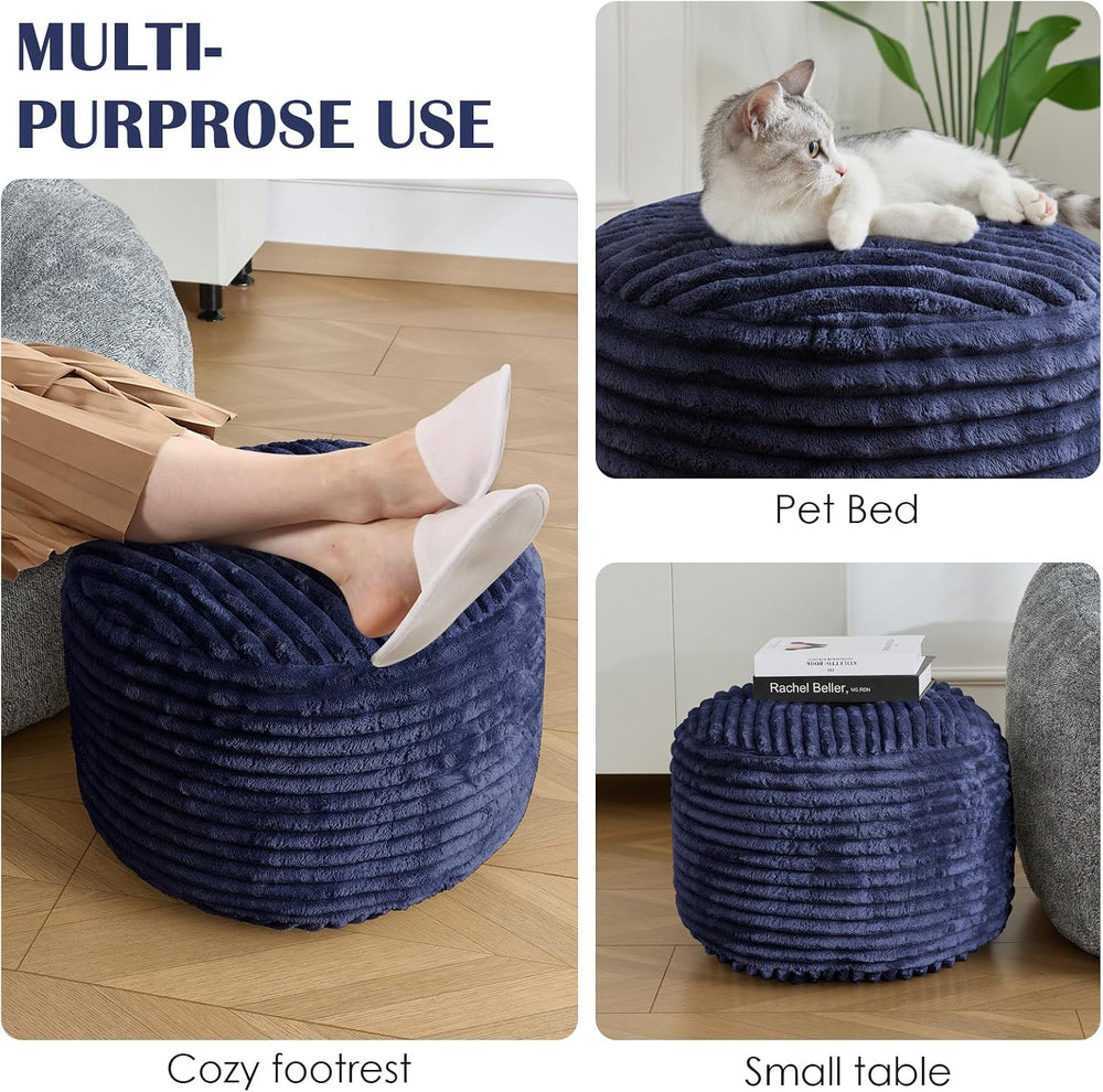 SHOUREN Stuffed Round Ottoman,Pouf Ottoman Foot Rest,20 X 15 in,Navy | Cordur...