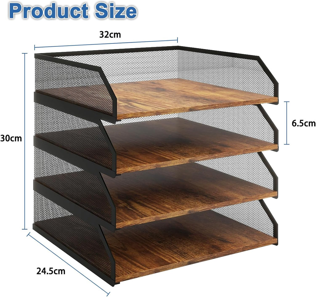 Natwind 4-Tier Stackable Paper Tray, Metal Mesh Desktop Organizer, Paper Sorter, Letter Trays,File Document Storage Rack for for Home, Office, School (Retro)