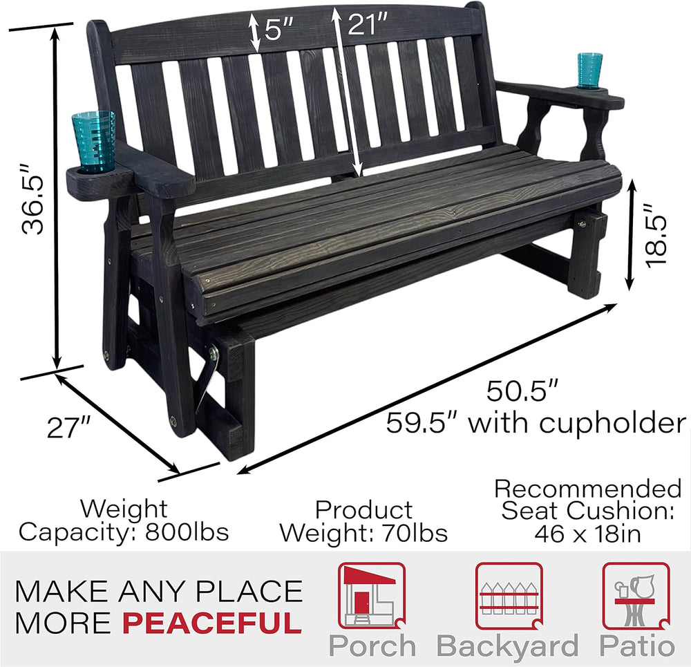 Amish Heavy Duty 800 Lb Mission Pressure Treated Porch Glider with Cupholders...