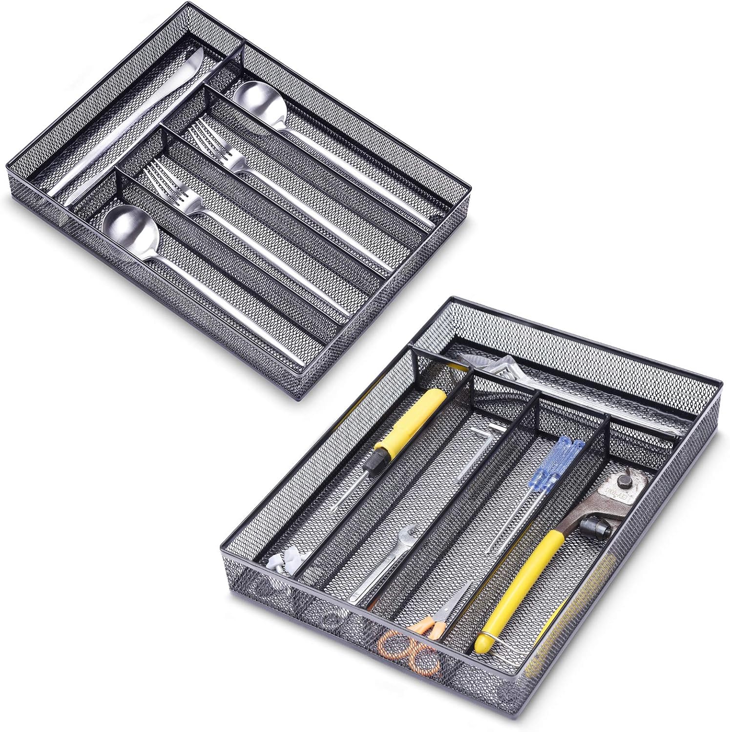WuGeShop Office Desk Drawer Organizer, 5 Compartments Mesh Drawer Organizer Tray for Storage Art Supplies, Stationery, Black