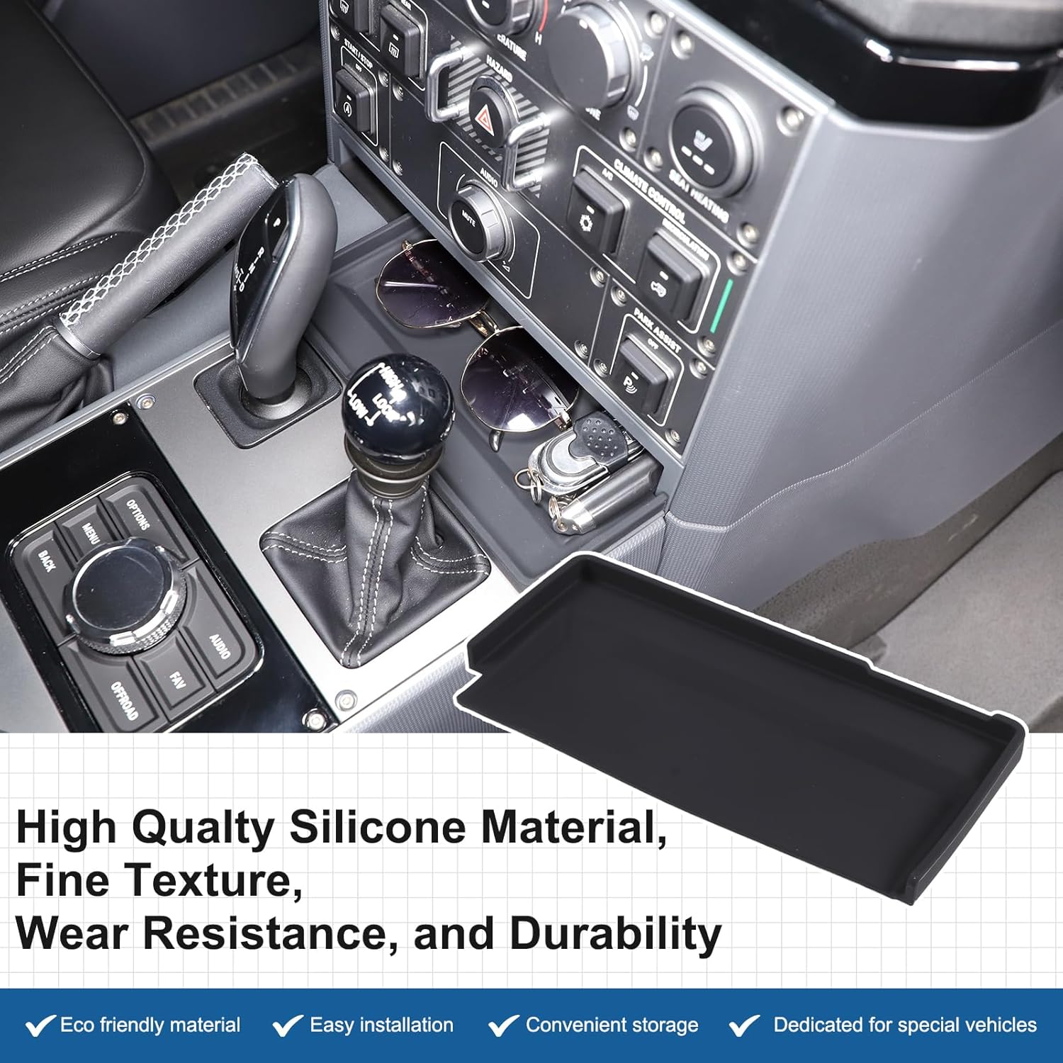Gear Shift Center Console Front Tray Organizer Compatible with INEOS Grenadier 2020-2024, Center Console Organizer Insert Tray Accessories (Black)