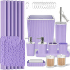 Bathroom Accessories Set - 25PC Bathroom Sets with Shower Curtain and Rugs, Purple Bathroom Accessories with Trash Can, Soap Dispenser, Soap Dish & Toilet Brush