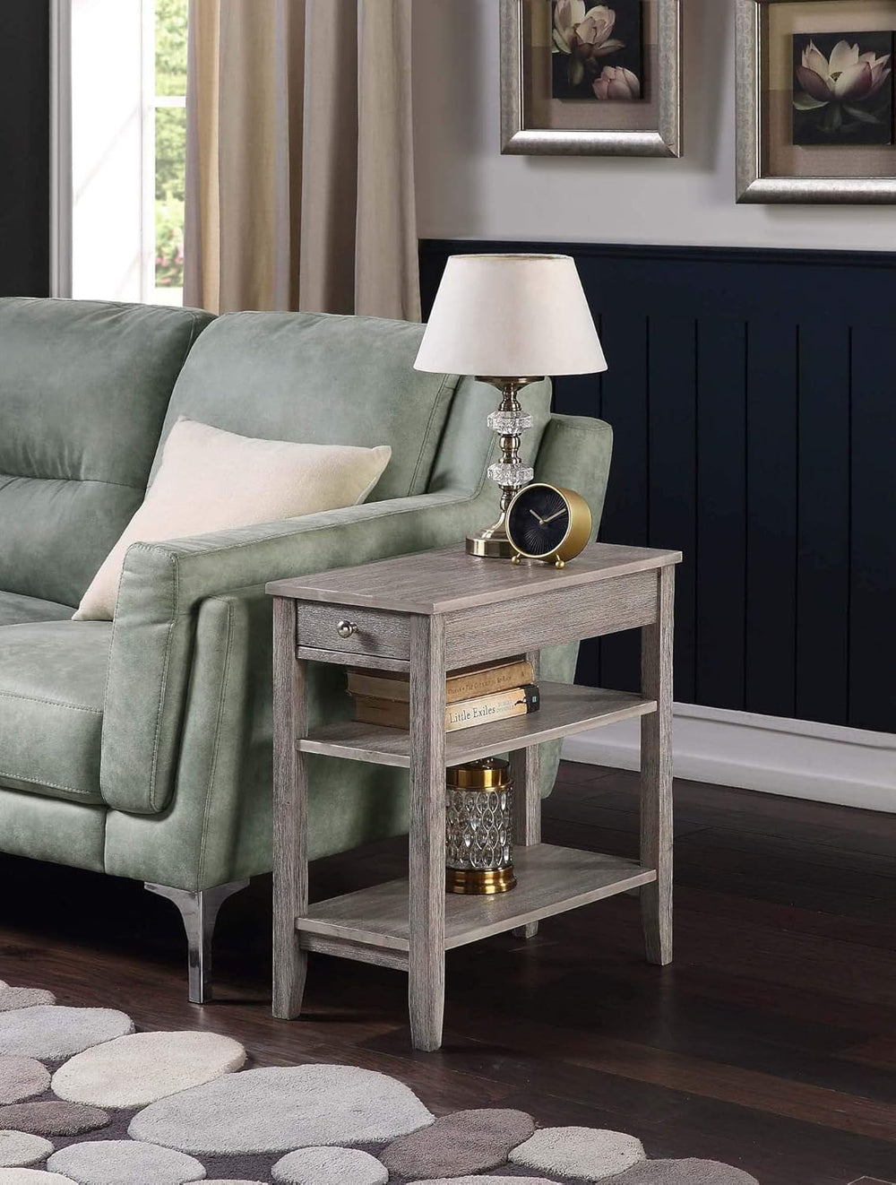 Pemberly Row Three Tier End Table with Drawer, Gray Wood Finish, 23.5 x 11.25...